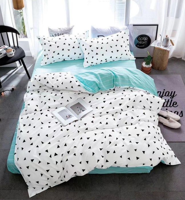 Lenjerie Pat Sonia Fx089, Bumbac, 4 Piese, Fara Elastic, Alb, Albastru