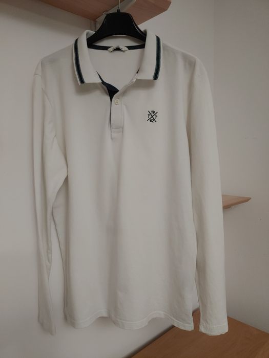 Tom Tailor, Bluza polo cu logo brodat, Alb/Verde englez, M