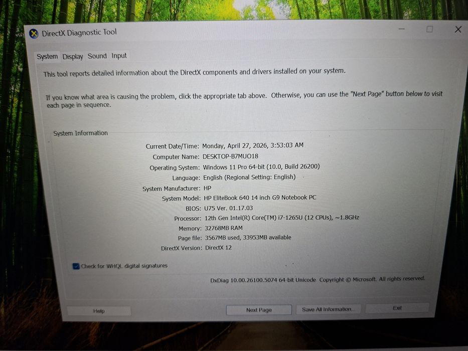 Laptop HP G9 640 Elitebook CPU i7 1265U , 32 gb Ram , 512gb SSD