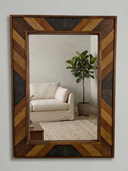 Oglindă decorativă Geometric Wood 80×60 cm cu Lamele din Stejar