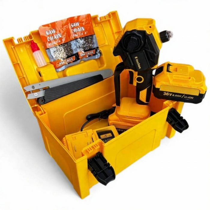 Акумулаторна Резачка 36V 8Ah с Шина 15 см – Трион с Автоматично Смазва