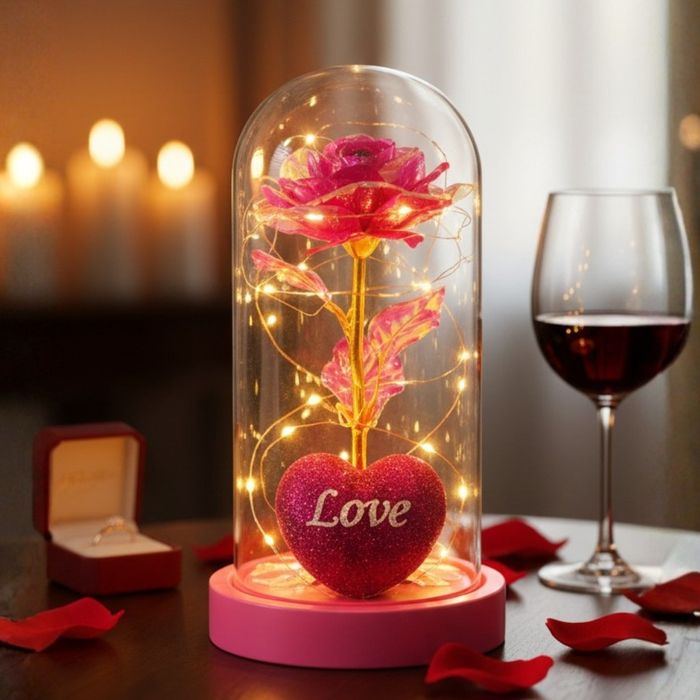 Светеща декоративна  роза в купол