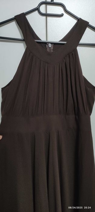 Rochie voal maro nunta si evenimente facuta la comanda vaporoasa lunga