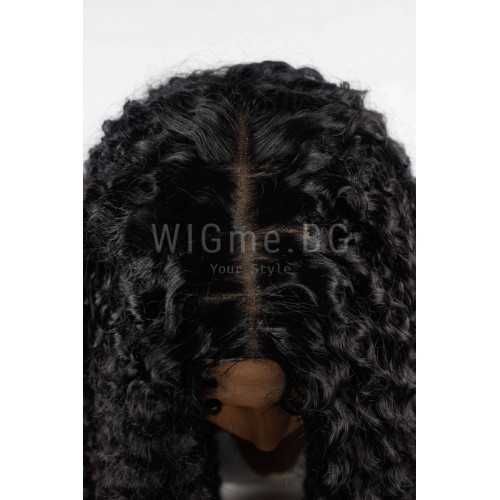 Дълга черна къдрава лейс фронт перука Лейла