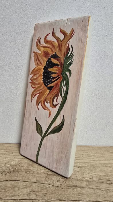 Floarea Soarelui - Pictură pe Lemn - Decor Rustic/Boho Unicat