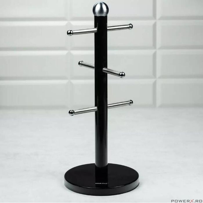 Suport pentru cesti, otel, 36 x 15 cm, negru, Kinghoff