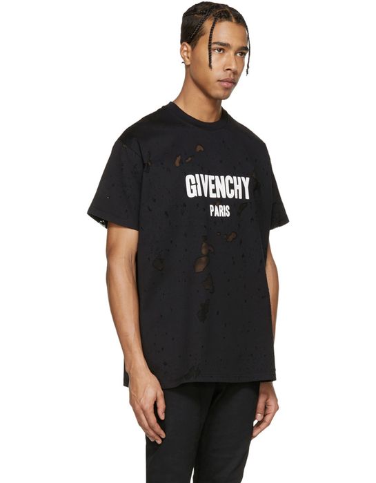 Givenchy Paris Black Destroyed Logo T-shirt