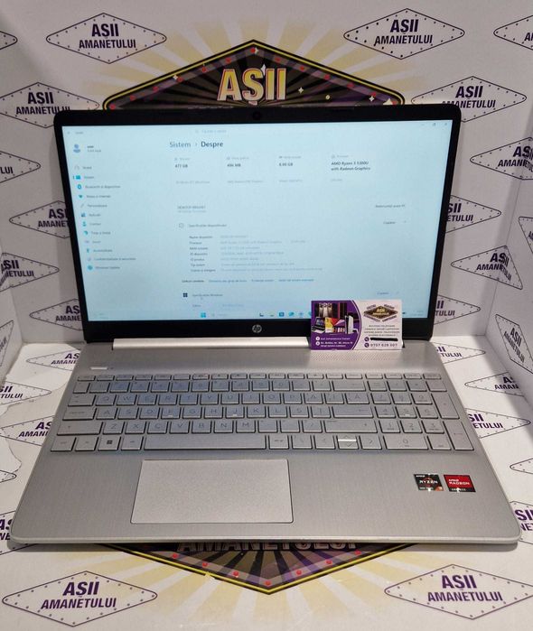 Asii Amanetului - Laptop HP 15s-eq2083nq cu procesor AMD Ryzen 3 5300U, 8GB RAM DDR4 și 512GB SSD, Windows 11 Pro