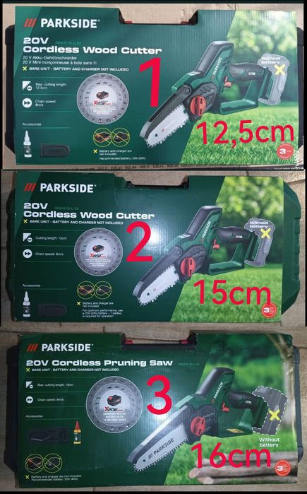 Parkside mini drujba electrica pe baterie 20V 2A 4A 8A ferastrau lant