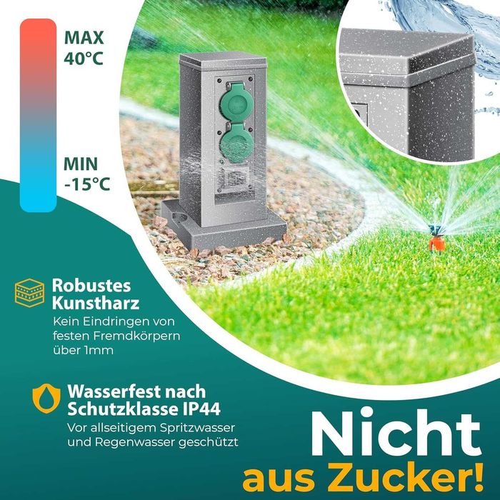 Градински контакт с колона със сензор за здрач, пластмасов разклонител