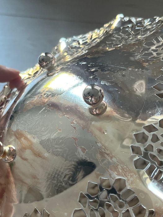 Посребрена фруктиера, поднос за плодове, Queen Anne от 80те, 24см