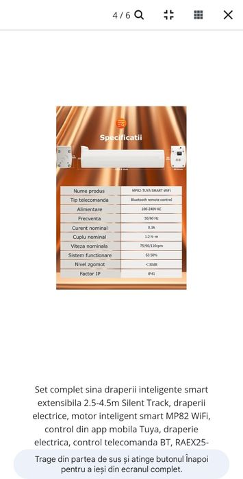 Set complet sina draperii inteligente smart extensibila 2.5-4.5m