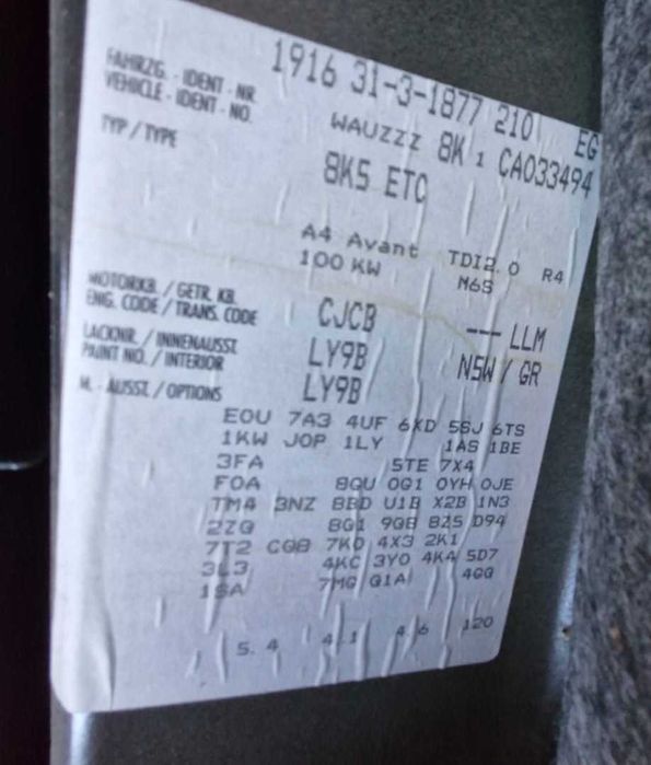 Dezmembrez Audi A4 B8 2.0D 2009 cod motor CAG berlina break Euro 5