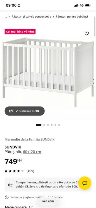 Pat bebelusi Sundvik Ikea, din lemn masiv 60x120 cm