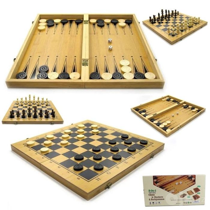 Шахматы + шашки + нарды (3 в 1)  деревянная 47x48 см