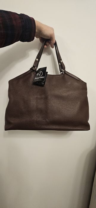 Geanta dama din piele naturala Anna Fellini – model Laura, maro inchis