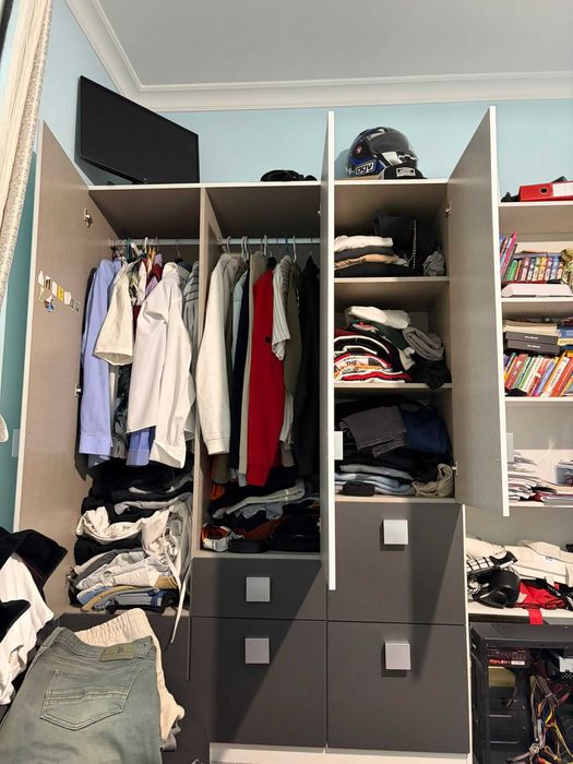 Mobila dormitor alb/gri completa