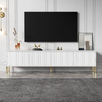NOU Comoda tv, alb, auriu, 190cm
