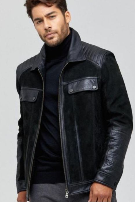 Мъжко кожено яке от велур и естествена кожа – размер L
