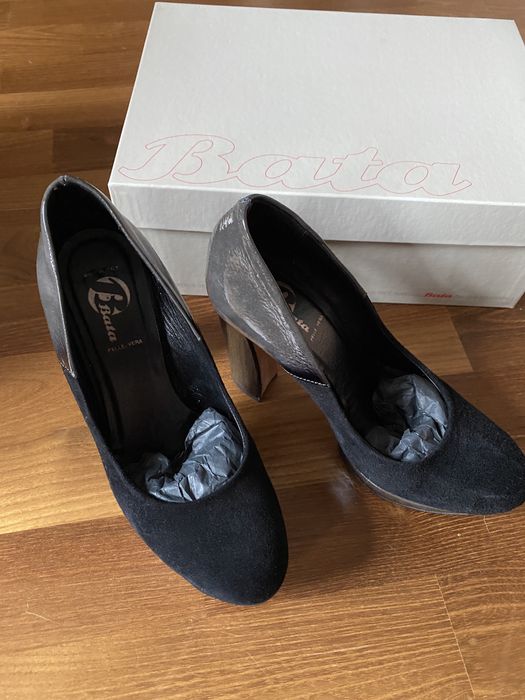 Pantofi Bata marimea 36 piele naturala negri cu gri ca noi