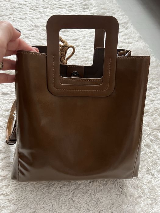 Дамска чанта нова с естествен велур в кафяв цвят  Min Min