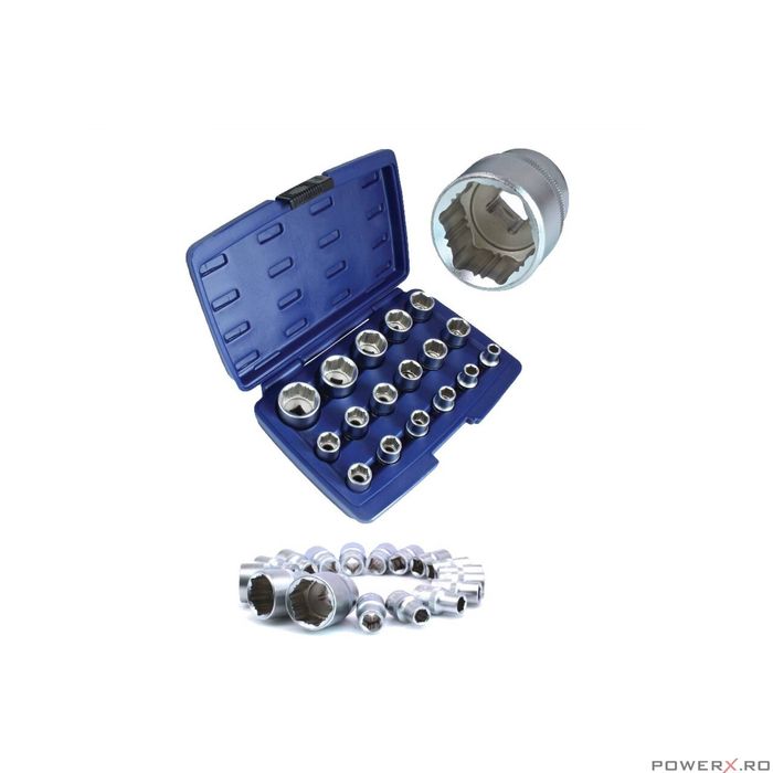 Trusa chei tubulate 6 colturi 1/2", 17 piese, Asta