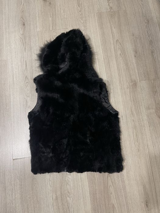 Естествена кожа лисица елек ,елек заек с качулка