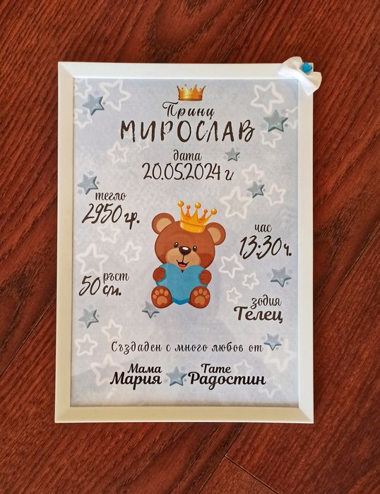 Бебешка визитка в рамка