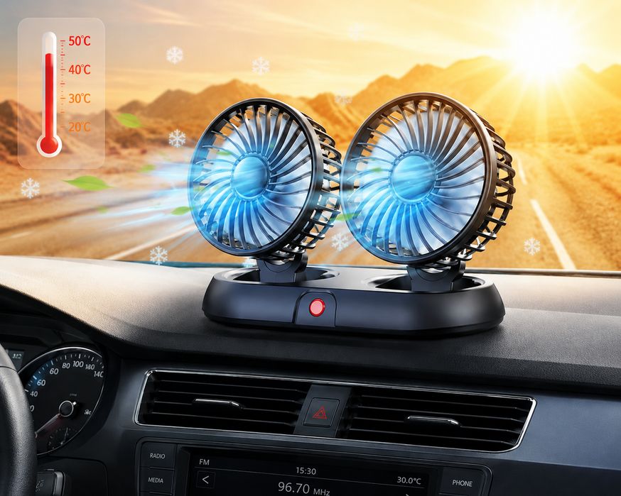 Ventilator Auto Dublu USB 5V Rotire 360 grade 3 Trepte Viteză