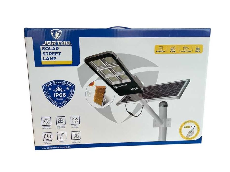 Улична соларна лампа с стойка 400W, Соларен панел 28W,30 000mAh, 6500K