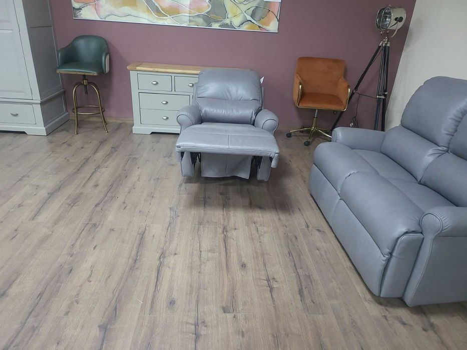 ПРОМОЦИЯ!!! Сив кожен комплект диван двойка и фотьойл G Plan