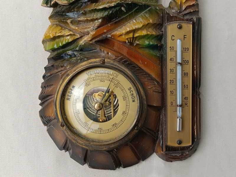 Немски барометър със термометър дърворезба / барометър - Fischer