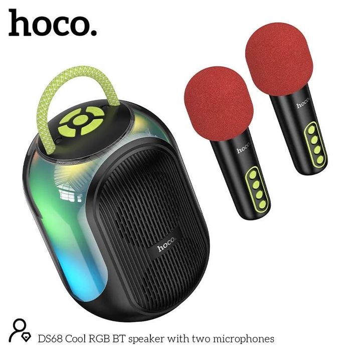 Караоке колонка HOCO DS68 с двумя беспроводными микрофонами