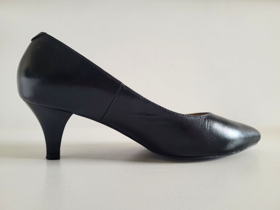 Pantofi Stiletto Piele Negri Toc Mic