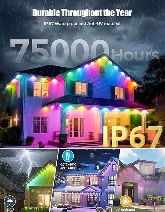 Iluminat exterior permanent de 60 m LED RGB IP67 cu aplicatie