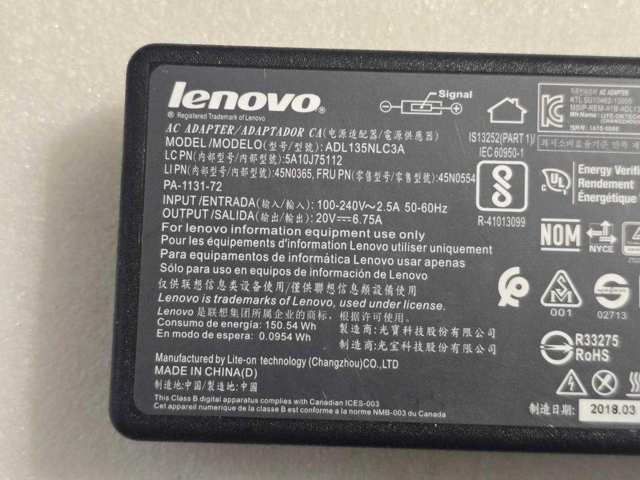 Incarcator laptop original Lenovo 135W, 20V, 6.75A - mufa USB