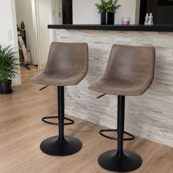 Set 2 scaune bar ALPHA HOME reglabile pivotante piele ecologica maro