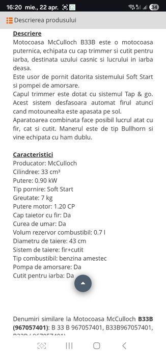 Motocoasa Mc CULLOCH  B33B