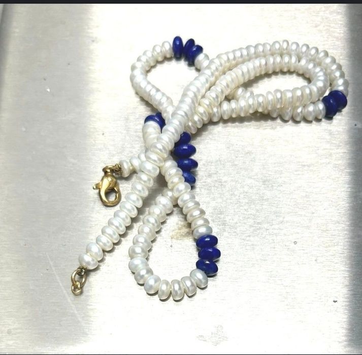 Colier superb din perle mici de cultura cu Lapiz Lazuli 18.84gr delica