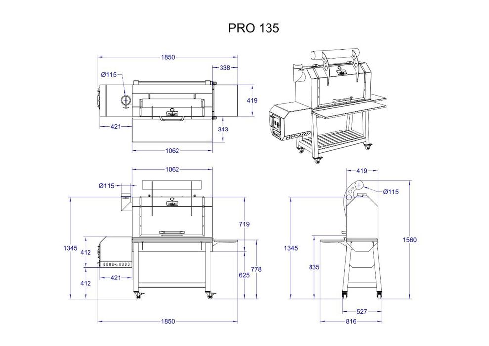 Смокер-гриль-коптильня-мангал PRO-135