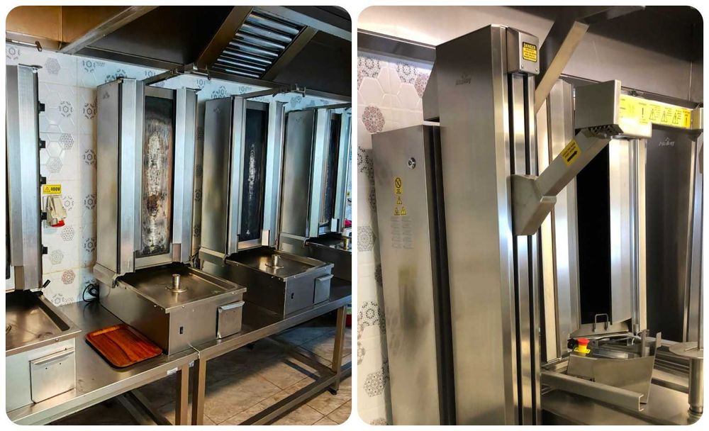 Utilaje, echipamente, vitrine steak, vitrine desert, mese reci/calde, robot shaorma, masina vase, malaxor, robot lipii, rastele, toate profesionale