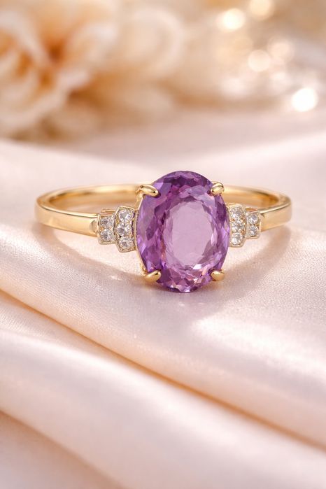 Inel 14k cu ametist 4.10 ct si diamante