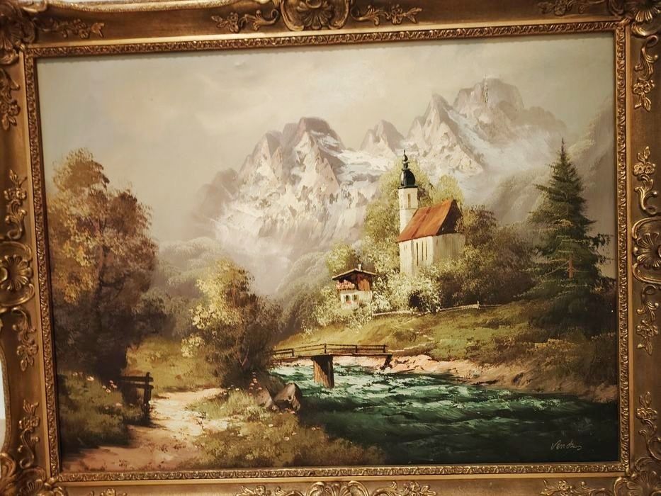 Tablou ,Ulei pe pânză o lucrare veche semnată încadrată într-o ramă Bl