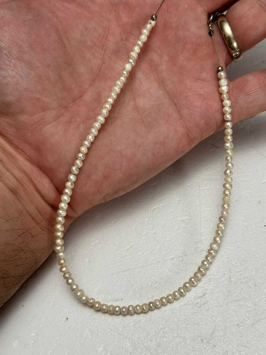 COLIER PERLE Naturale MICI + Inchizatoare ARGINT 925 - Vintage !