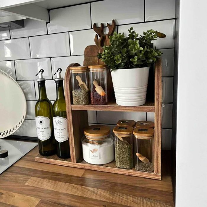 Многофункционален кухненски рафт от дърво,органайзер за плот