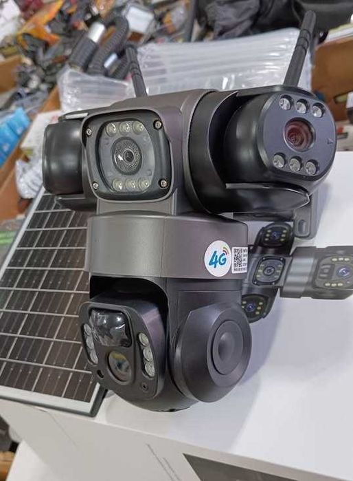Соларна Охранителна 4G Камера Ultra HD 4K PTZ, Троен Обектив, 12MP