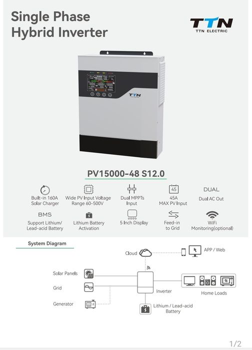 12- kw hybrid inverter 1-phasa