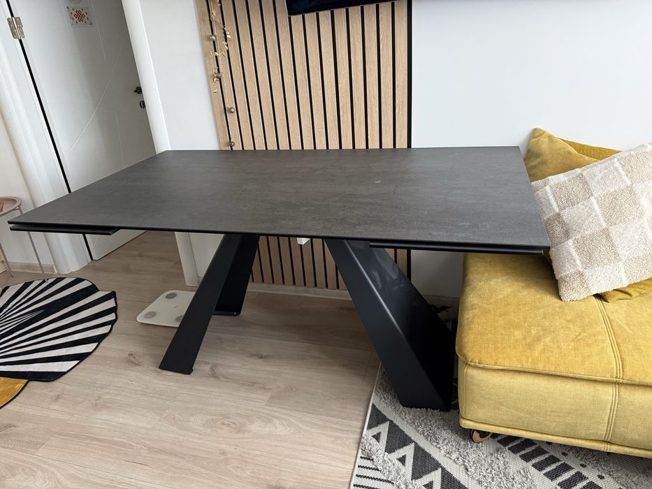 Masa extensibila sticla cu ceramica negru mat 160/240