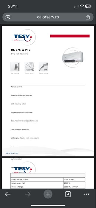 Aeroterma TESY cu telecomanda