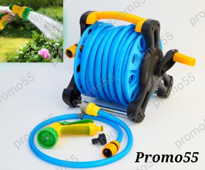 Градински маркуч 25м. комплект с преносима макара,пръскачка,накрайници